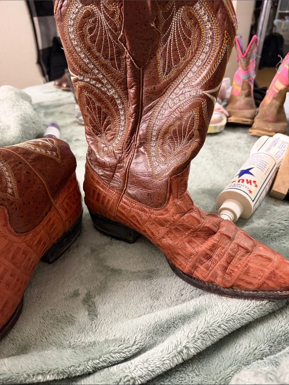 Brown Crocodile-Print Western Boots - Men